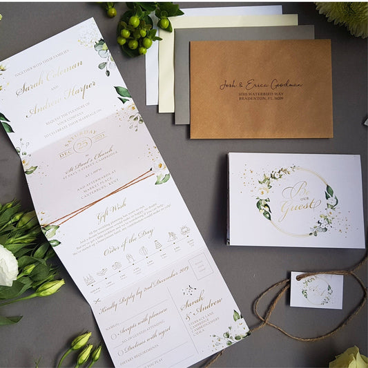 Be Our Guest White Floral Concertina Wedding Invitation Sample