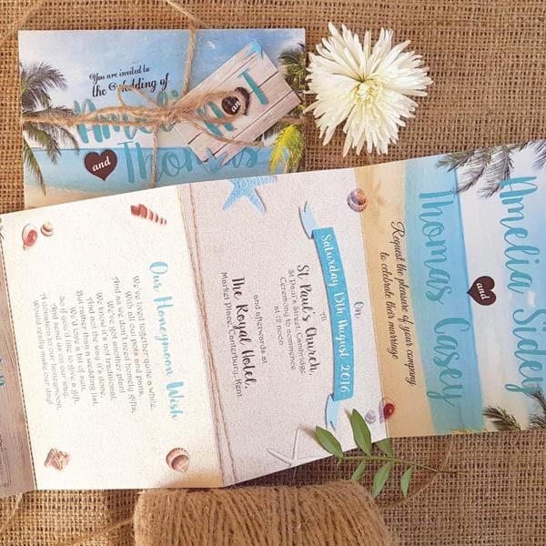 Beach Teal Concertina Wedding Invitation Sample