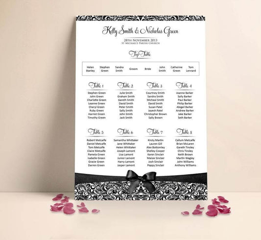 Black Bow Damask Wedding Table plan Seating Planner