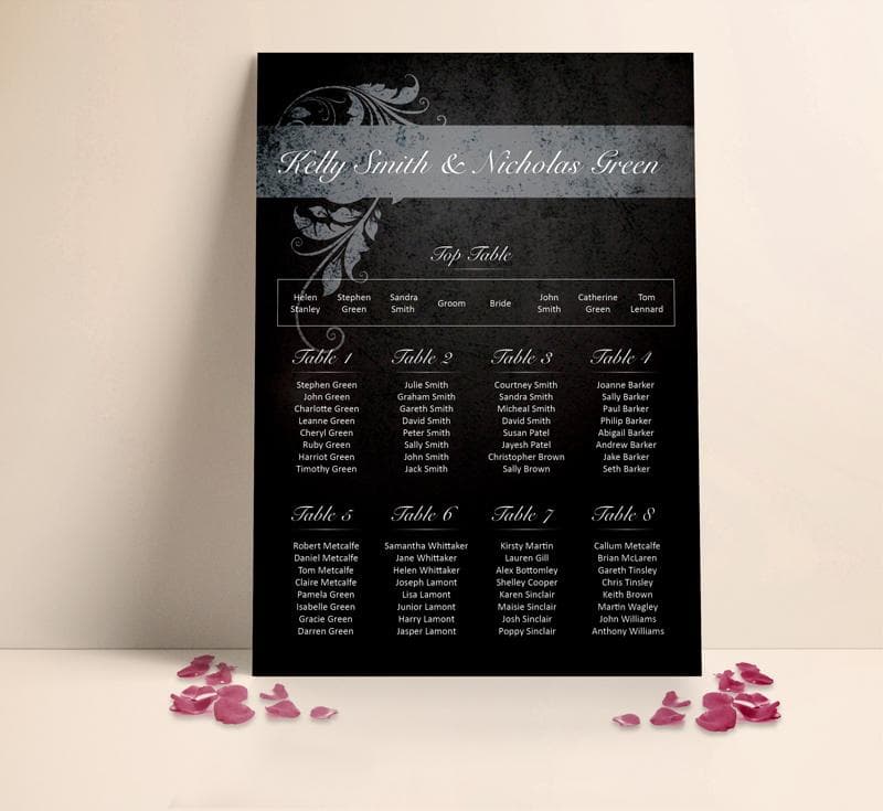 Black Floral Wedding Table plan Seating Planner