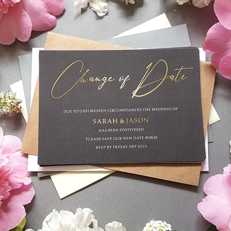 Black & gold change of date cards