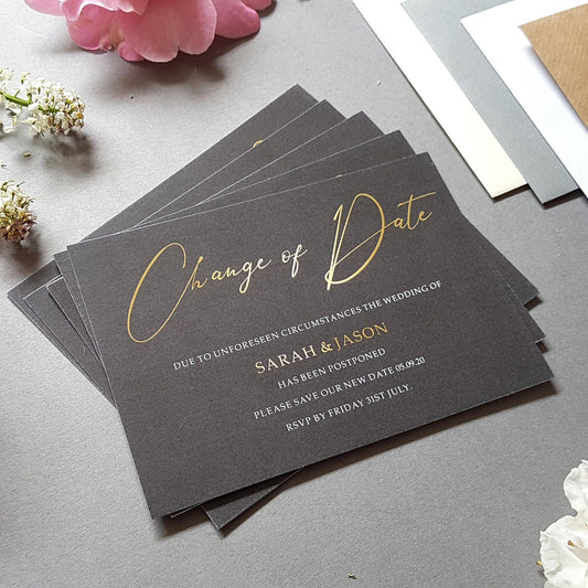 Black & gold change of date cards