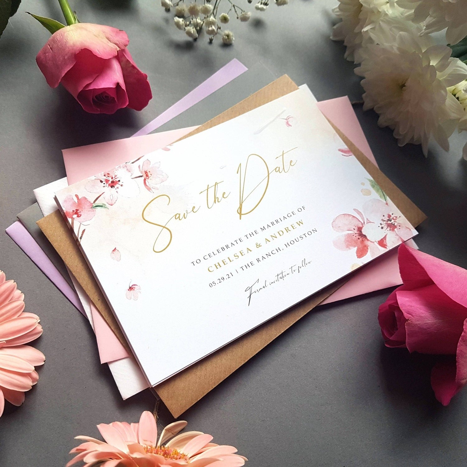 Blossom save the date cards