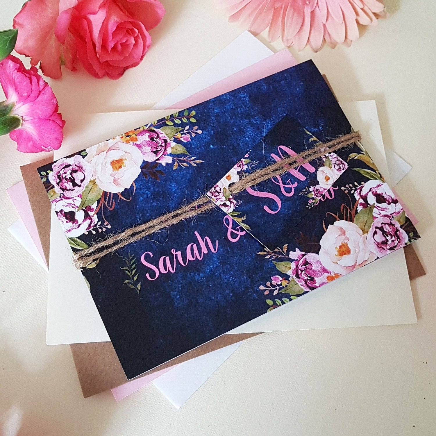 Blue Floral Wedding Invitations
