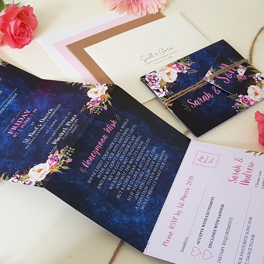 Blue Floral Wedding Invitations