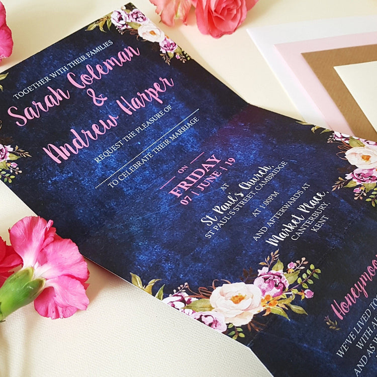 Blue Floral Wedding Invitations