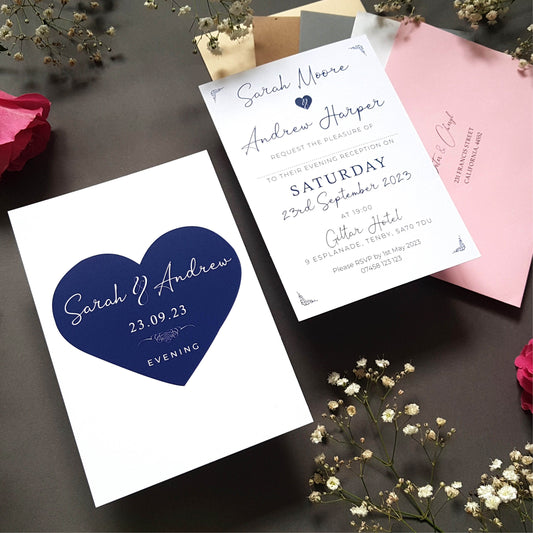 Blue Heart Evening Wedding Invitation