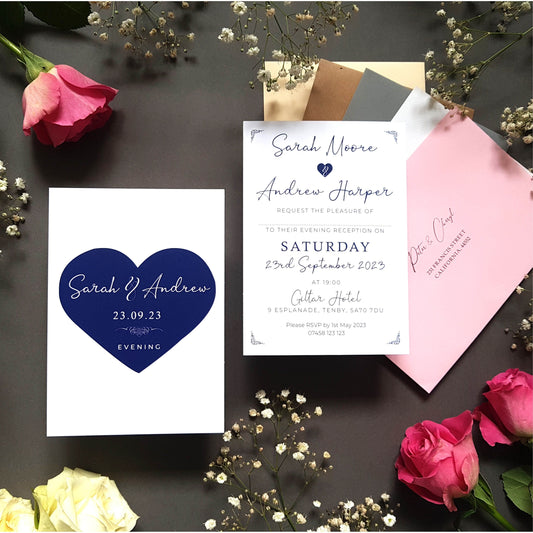 Blue Heart Evening Wedding Invitation