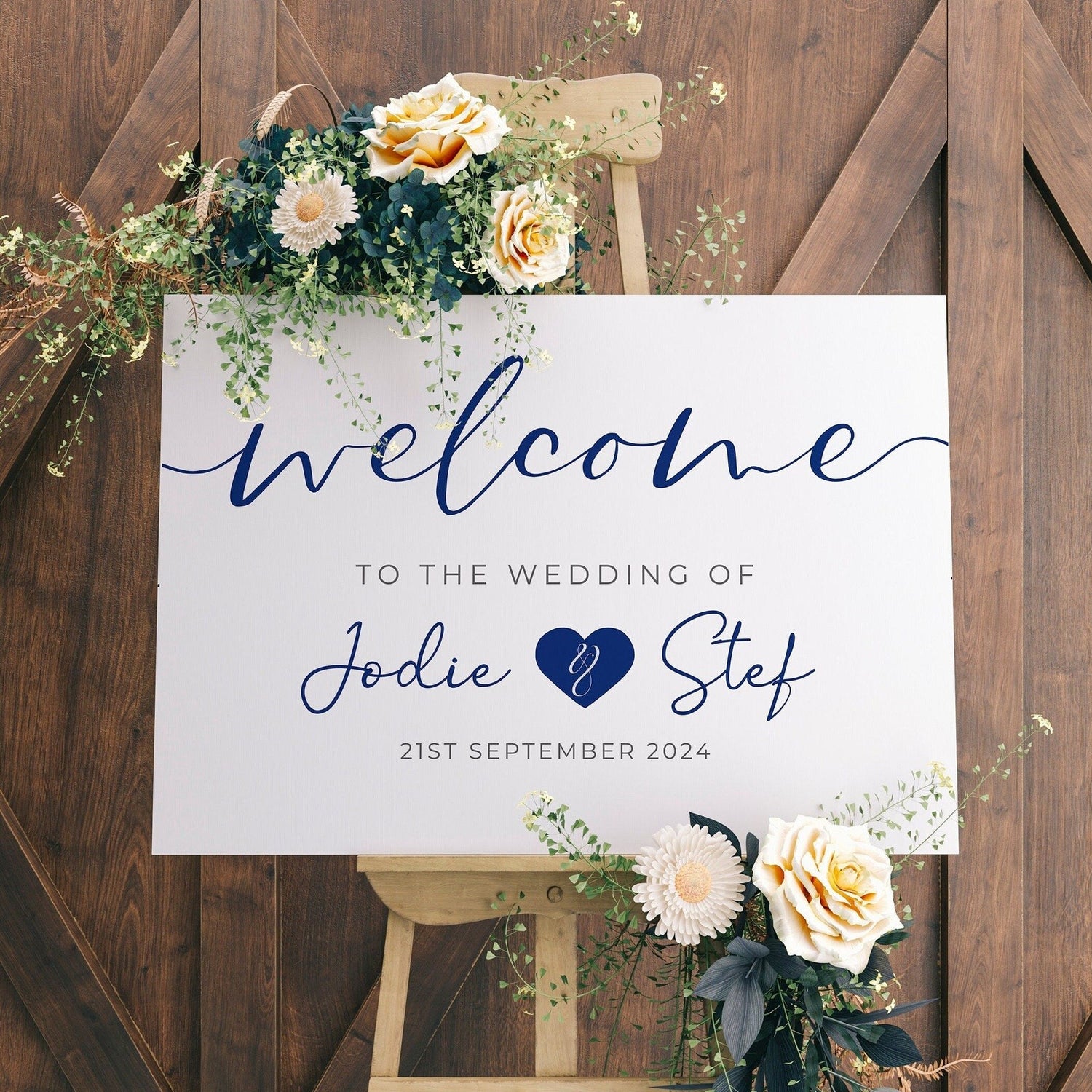 Blue Heart Wedding Welcome Sign in Any Colour