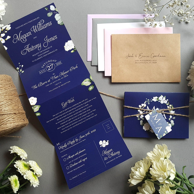 Blue & White Floral Wedding Invitations