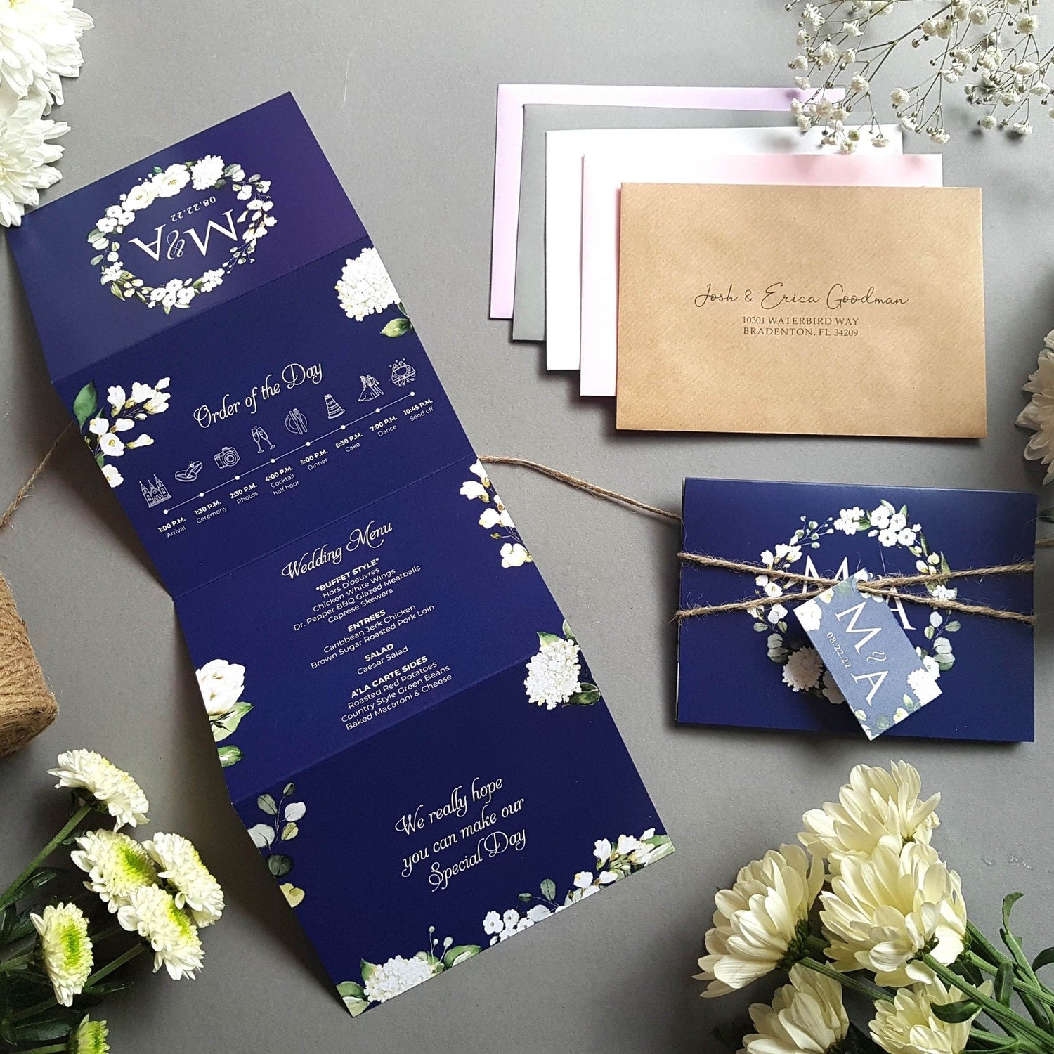 Blue & White Floral Wedding Invitations Sample