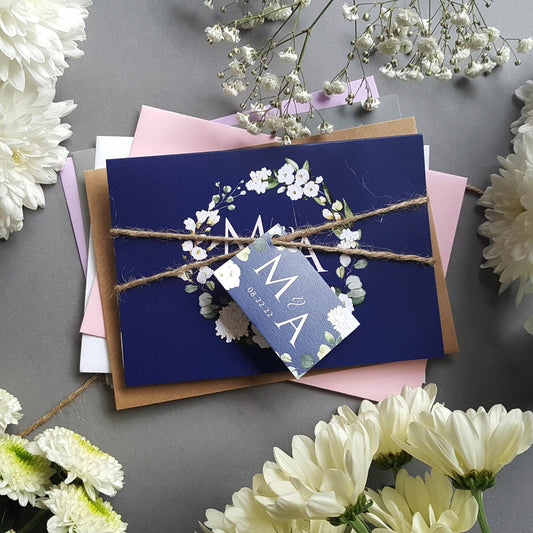 Blue & White Floral Wedding Invitations Sample