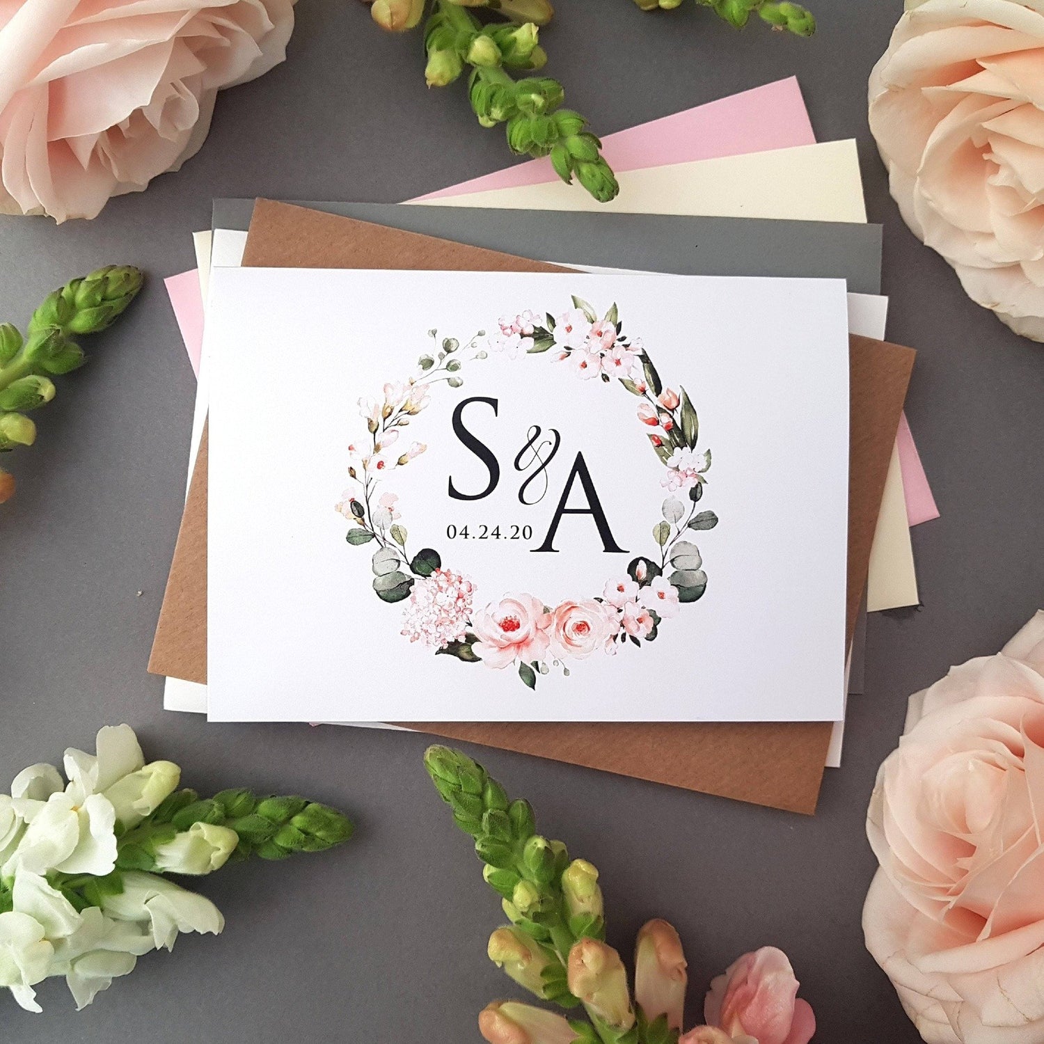 Blush Floral & Greenery Wedding Invitations