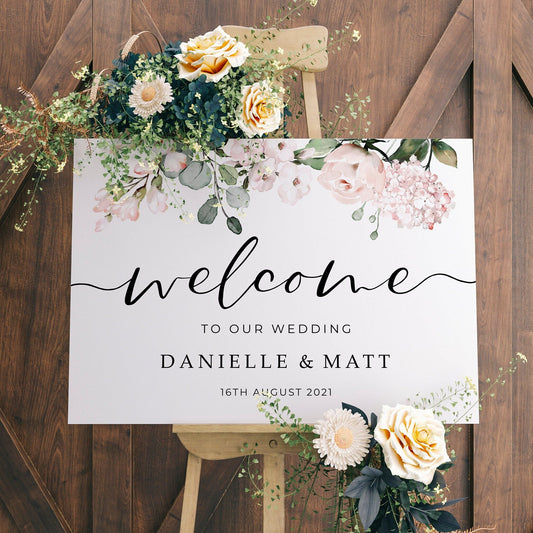 Blush Floral Wedding Welcome Sign