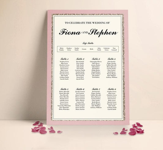 Blush Glitter Wedding Table plan Seating Planner