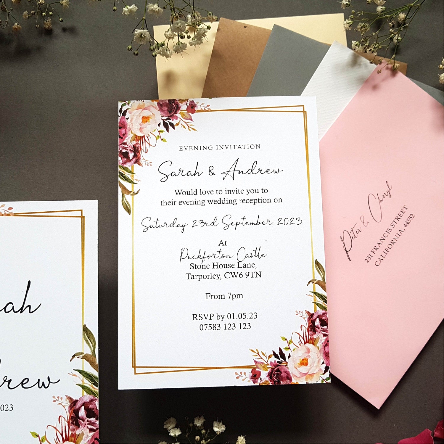 Blush Gold Evening Wedding Invitation