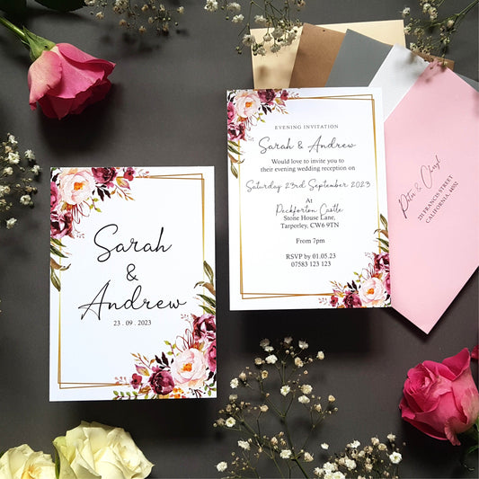 Blush Gold Evening Wedding Invitation