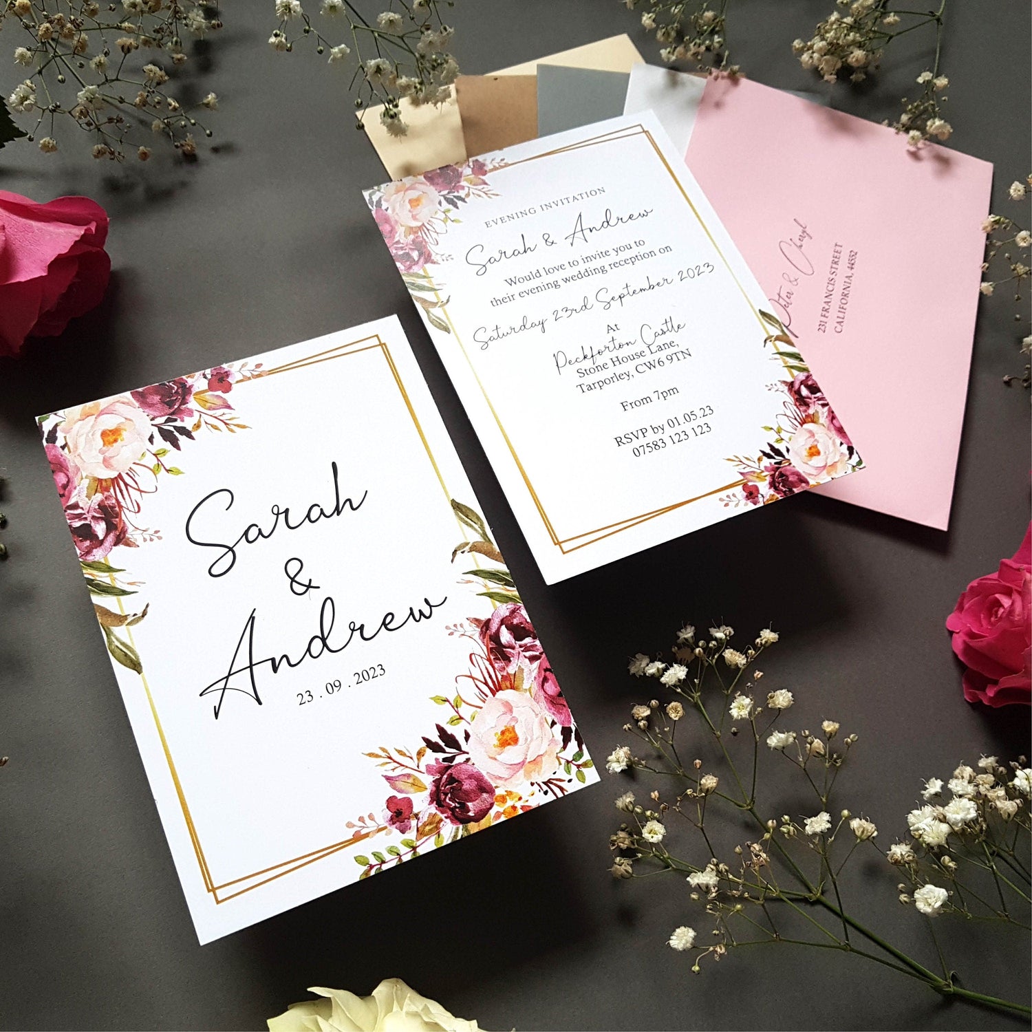 Blush Gold Evening Wedding Invitation