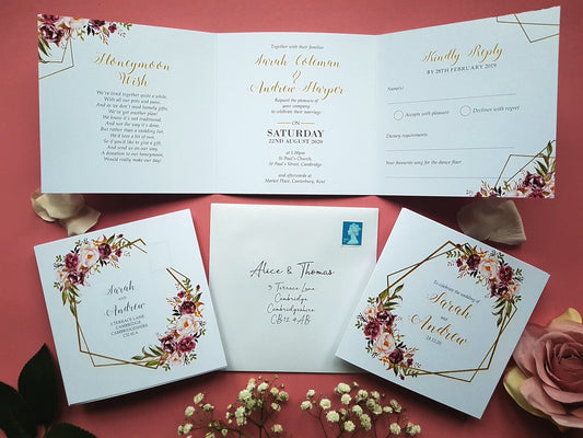 Blush Gold Trifold Wedding Invitations Sample