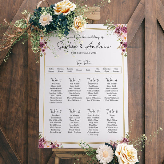 Blush Gold Wedding Seating Chart Table Plan