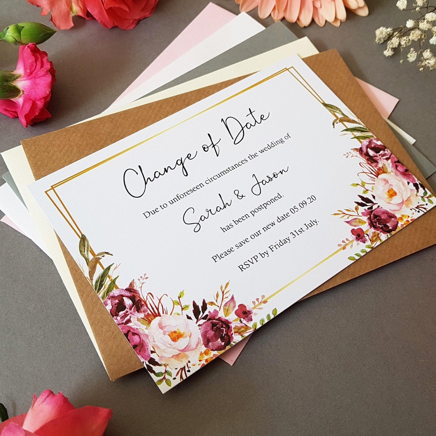 Blush Gold change of date cards