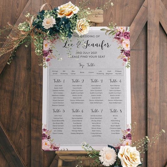 Blush Grey Wedding Seating Chart Table Plan