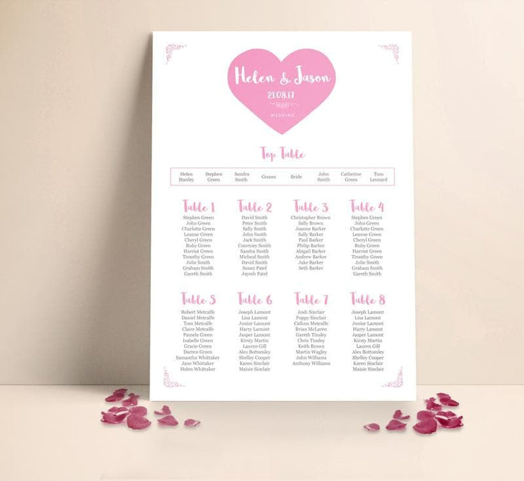 Blush Heart Wedding Table plan Seating Planner