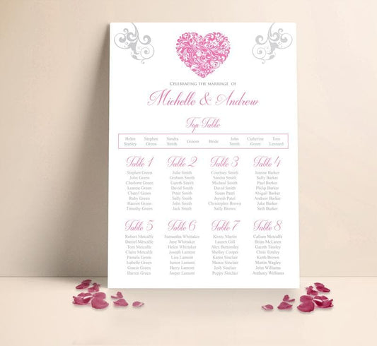 Blush Heart Wedding Table plan Seating Planner