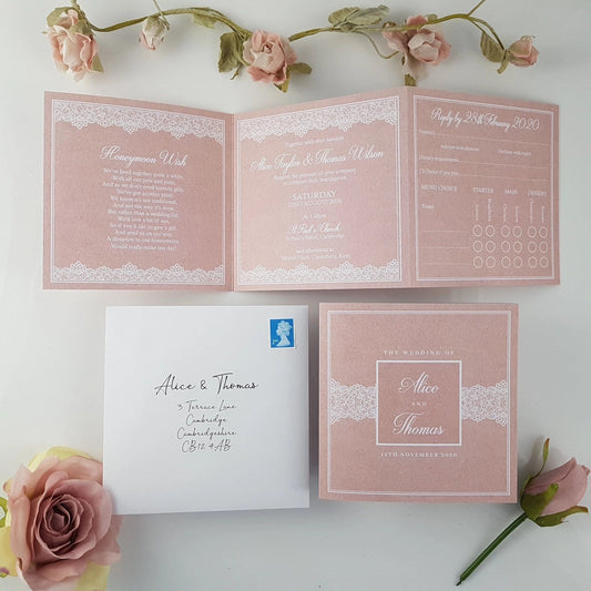 Blush Lace Wedding and Evening Invitation Sample