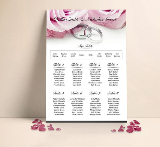 Blush Roses and Silver Rings Wedding Table plan Seating Planner