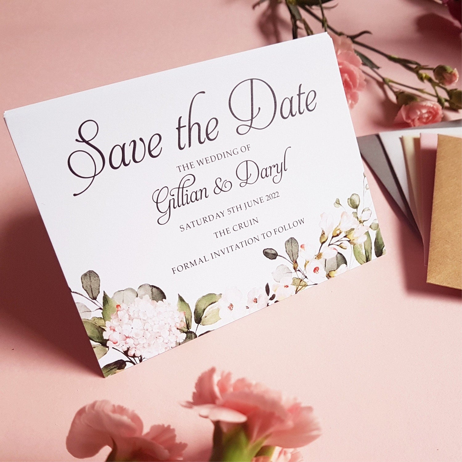 Blush floral save the date cards