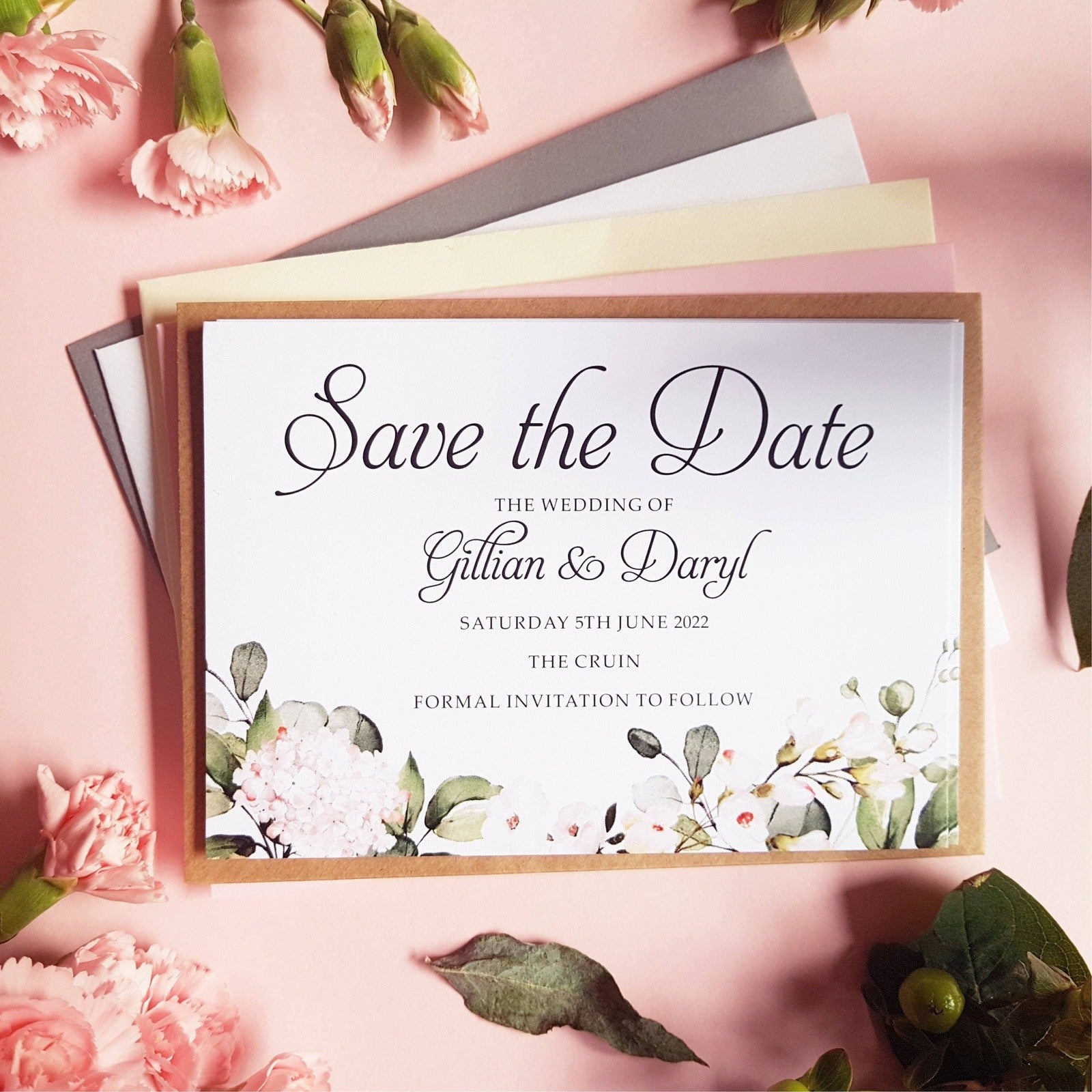 Blush floral save the date cards
