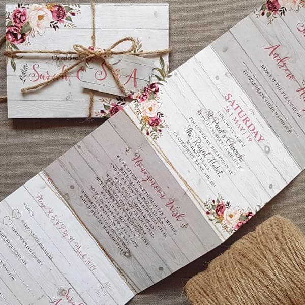 Blush on Wood Wedding Invitation Sample