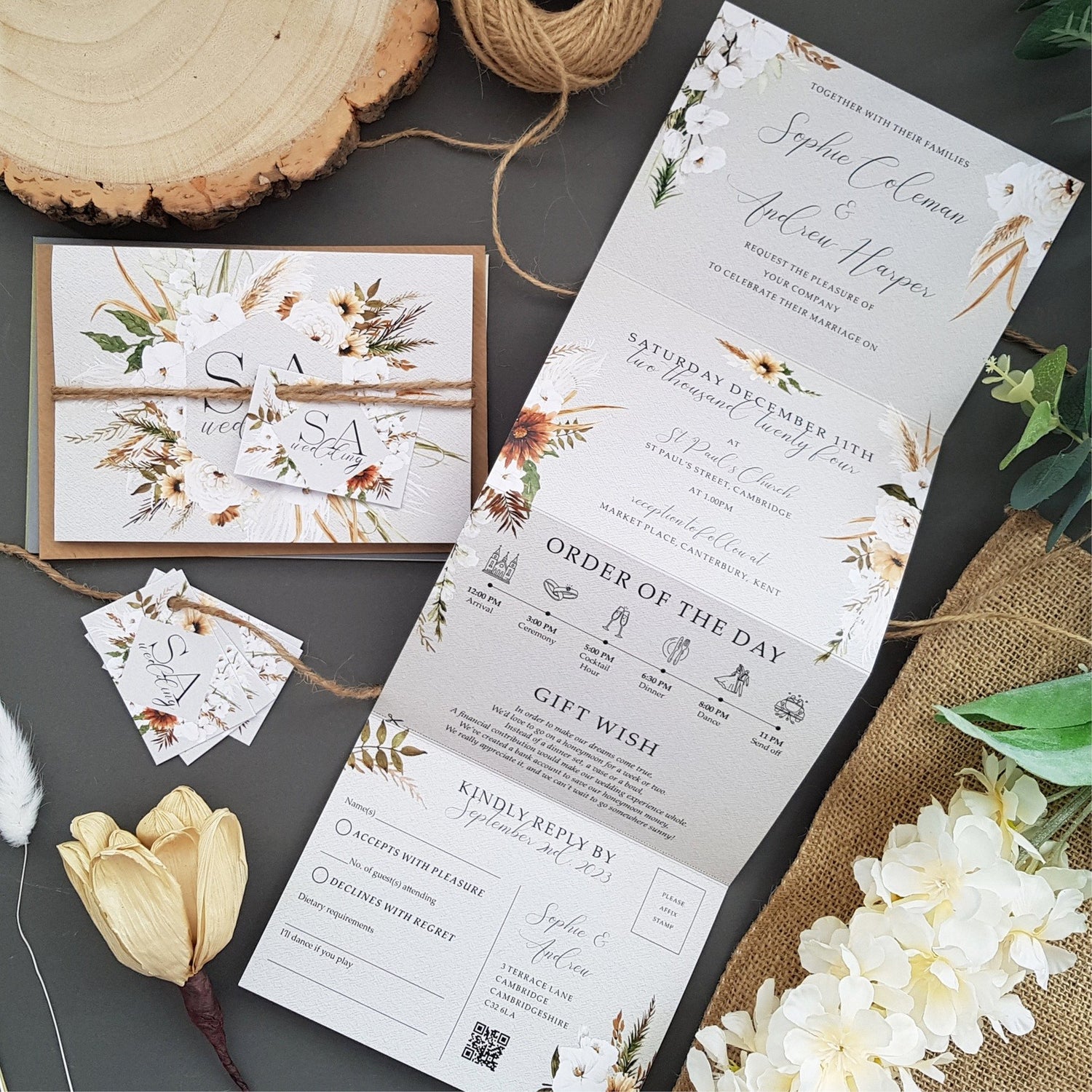 Boho Floral Wedding Invitation - Bohemian
