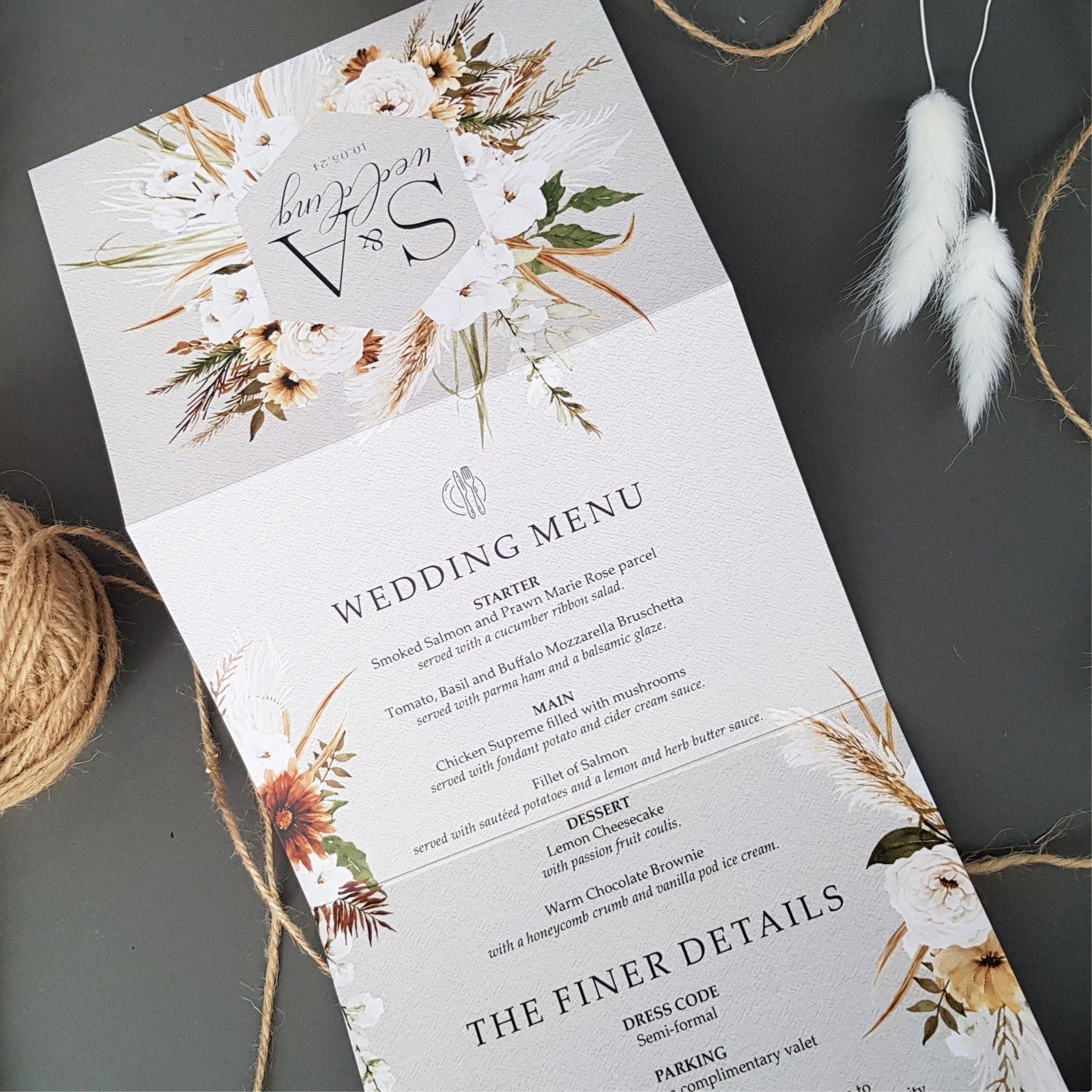 Boho Floral Wedding Invitation - Bohemian Sample