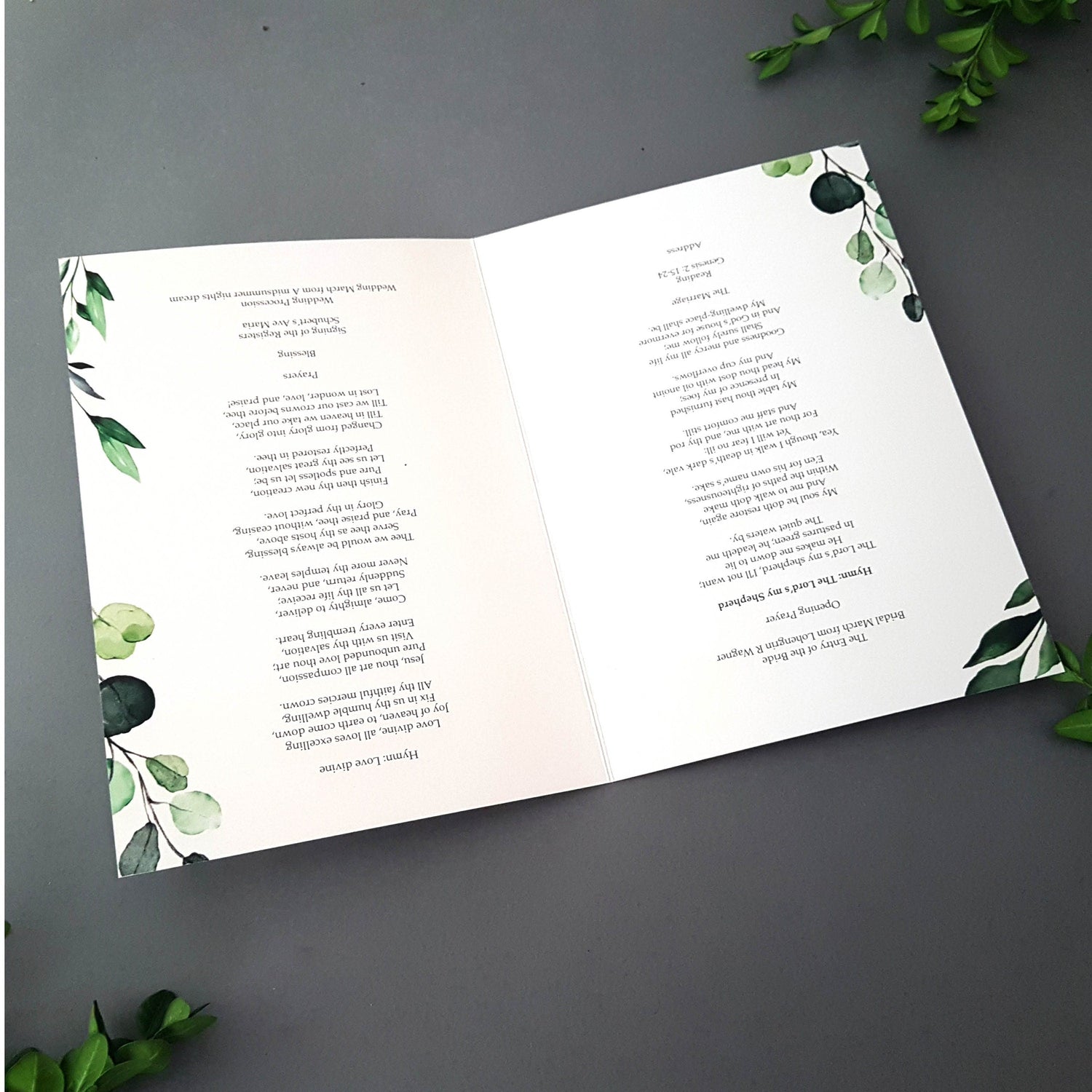 Botanical Wedding Order of Service