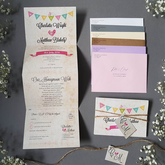 Bunting Concertina Wedding Invitations