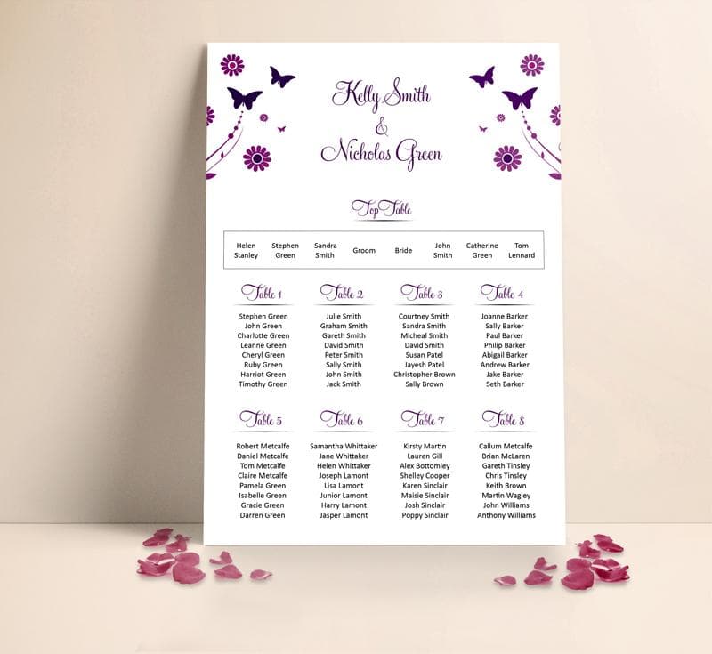 Butterflies Wedding Table plan Seating Planner