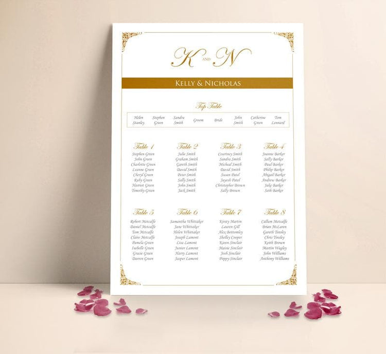 Classic Gold Wedding Table plan Seating Planner