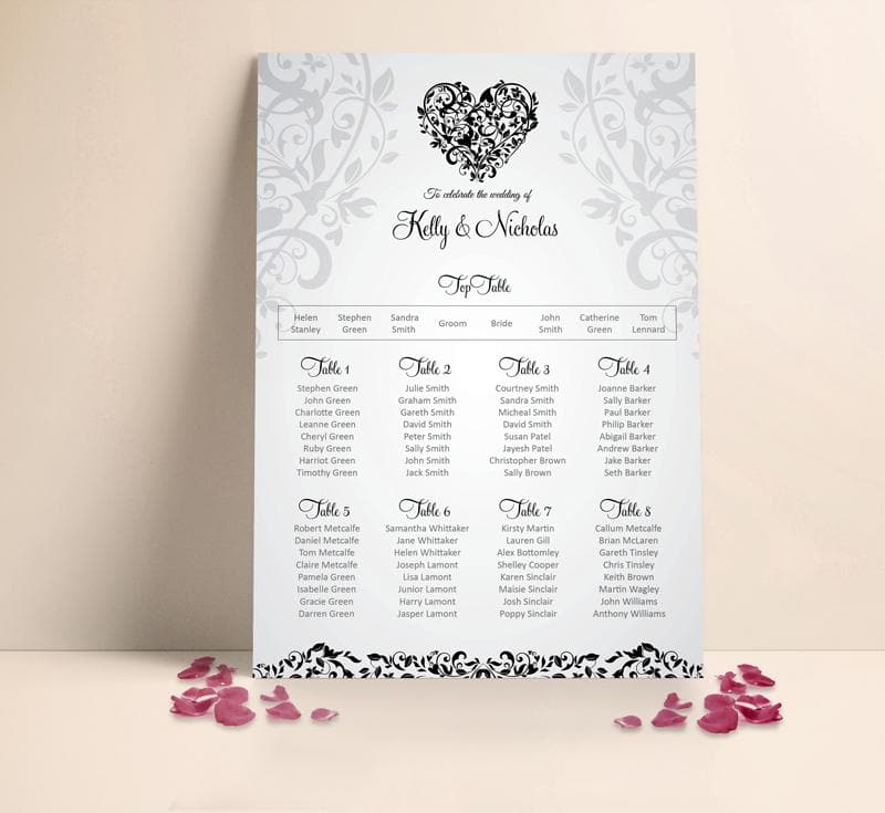 Classic Heart Wedding Table plan Seating Planner