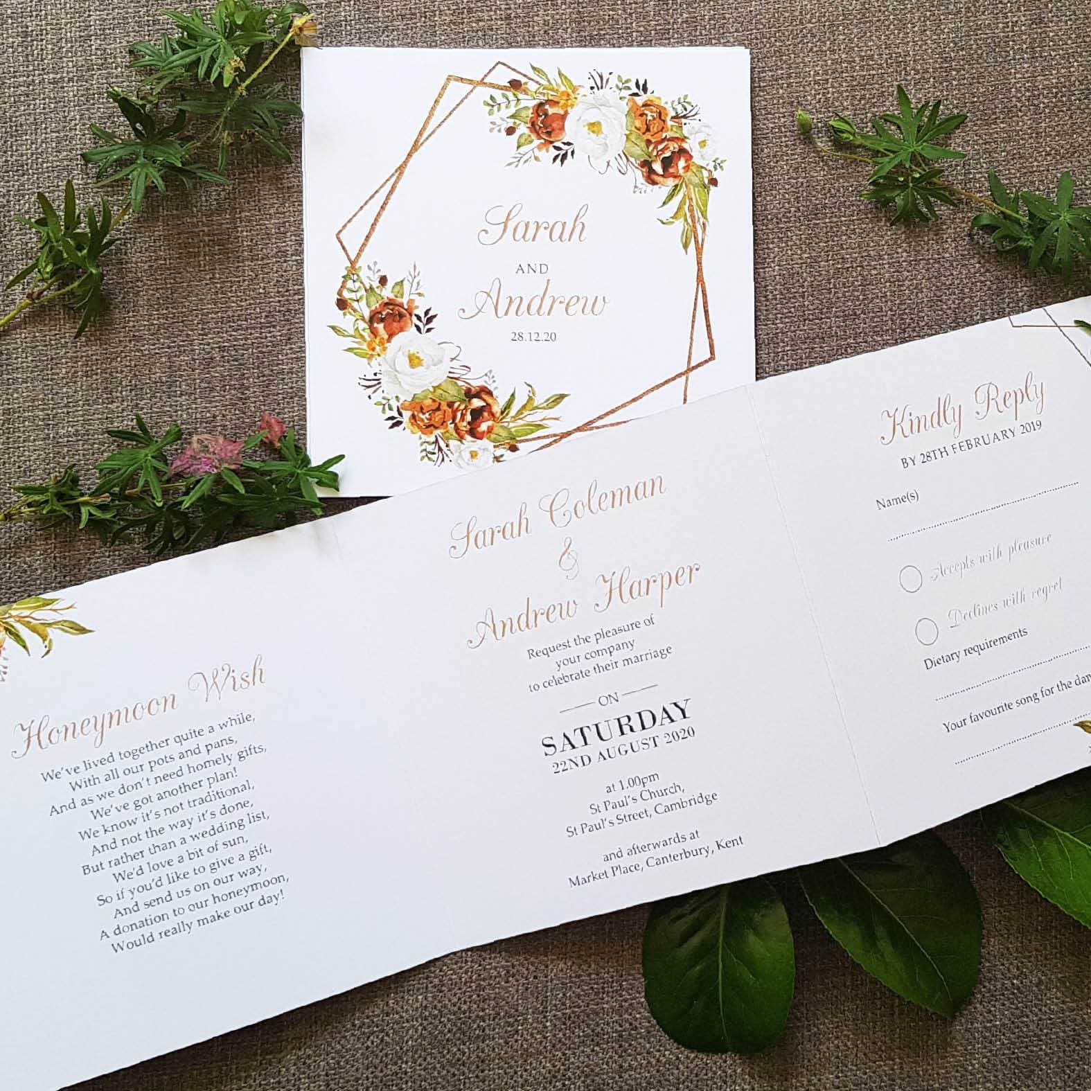 Copper Trifold Wedding Invitations