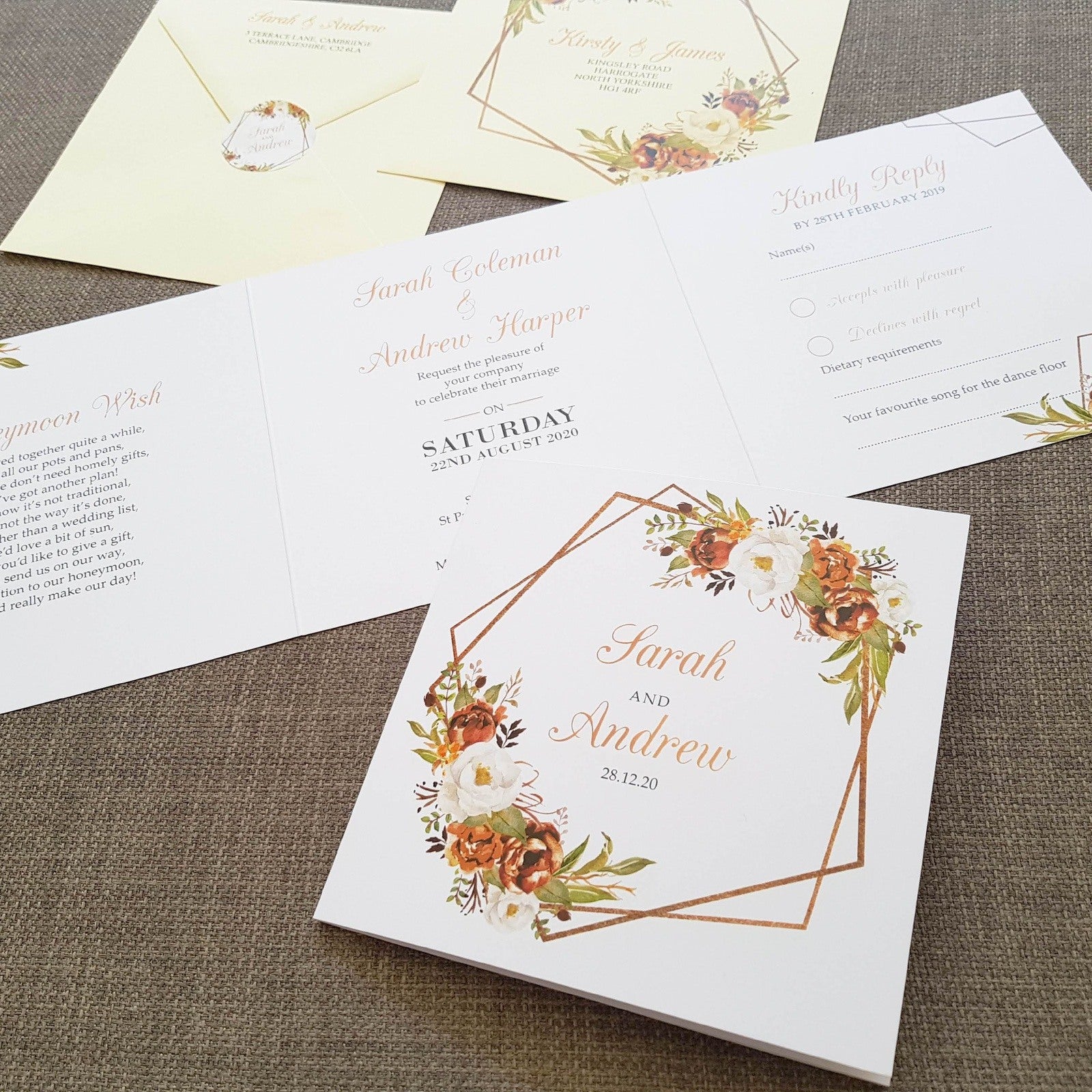 Copper Trifold Wedding Invitations