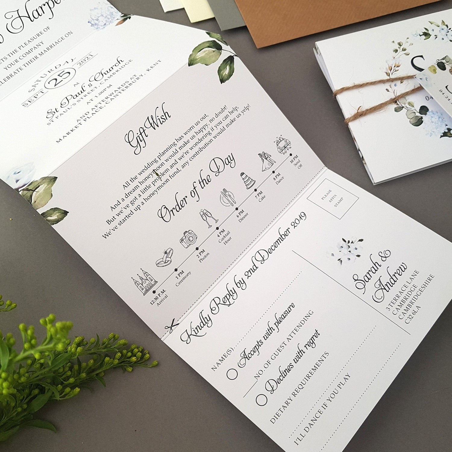 Cornflower Blue Floral Wedding Invitation Sample