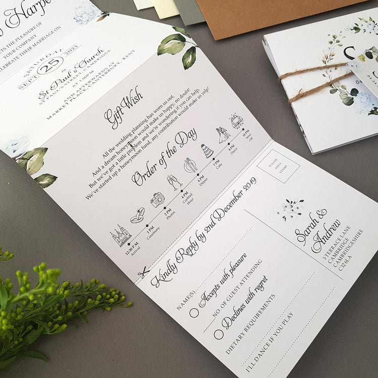 Cornflower Blue Floral Wedding Invitation Sample
