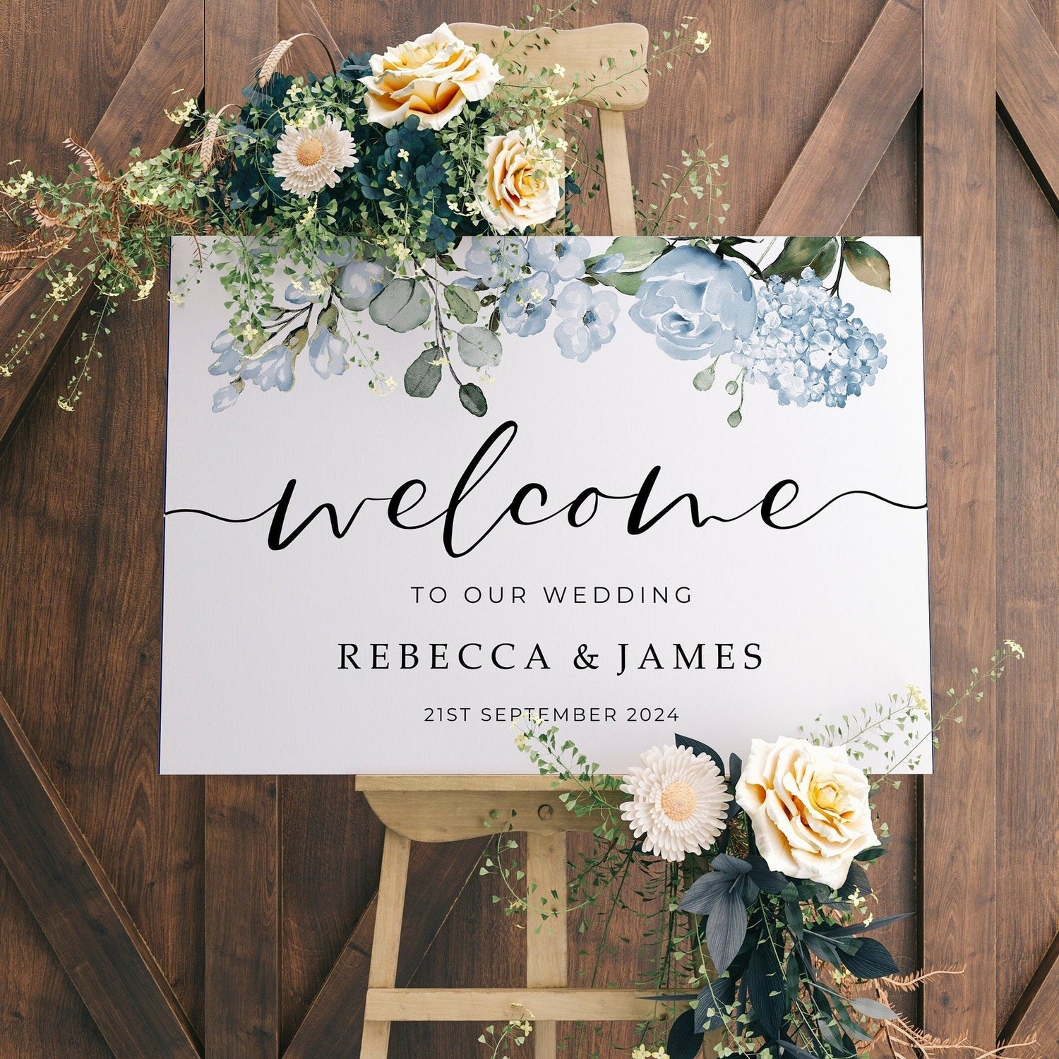 Cornflower Blue Wedding Welcome Sign