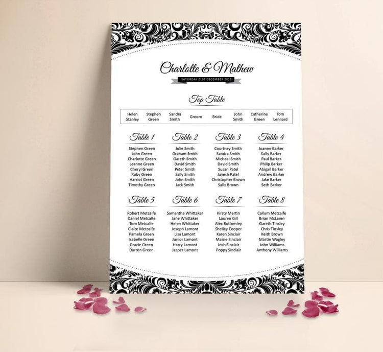 Curved Damask Wedding Table plan Seating Planner