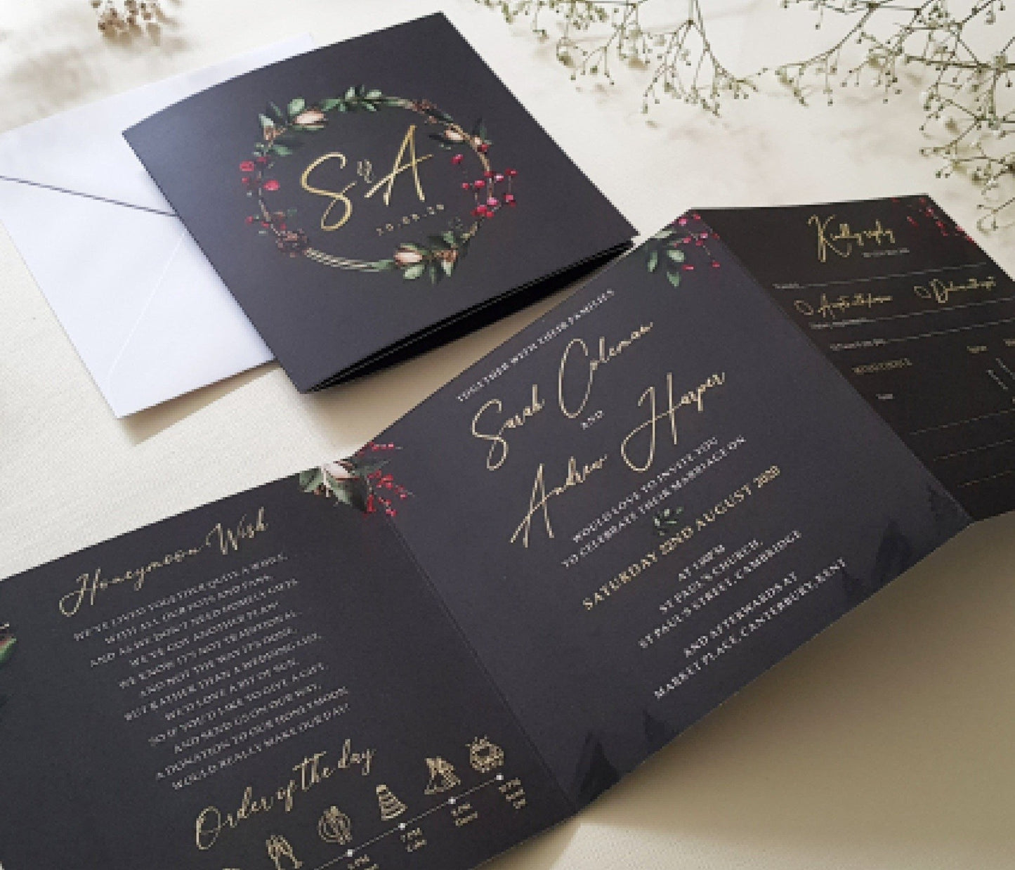 Dark Grey Winter Christmas Trifold Wedding Invitations