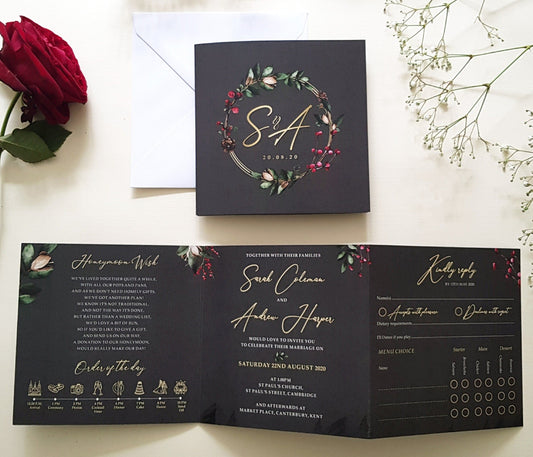 Dark Grey Winter Christmas Trifold Wedding Invitations