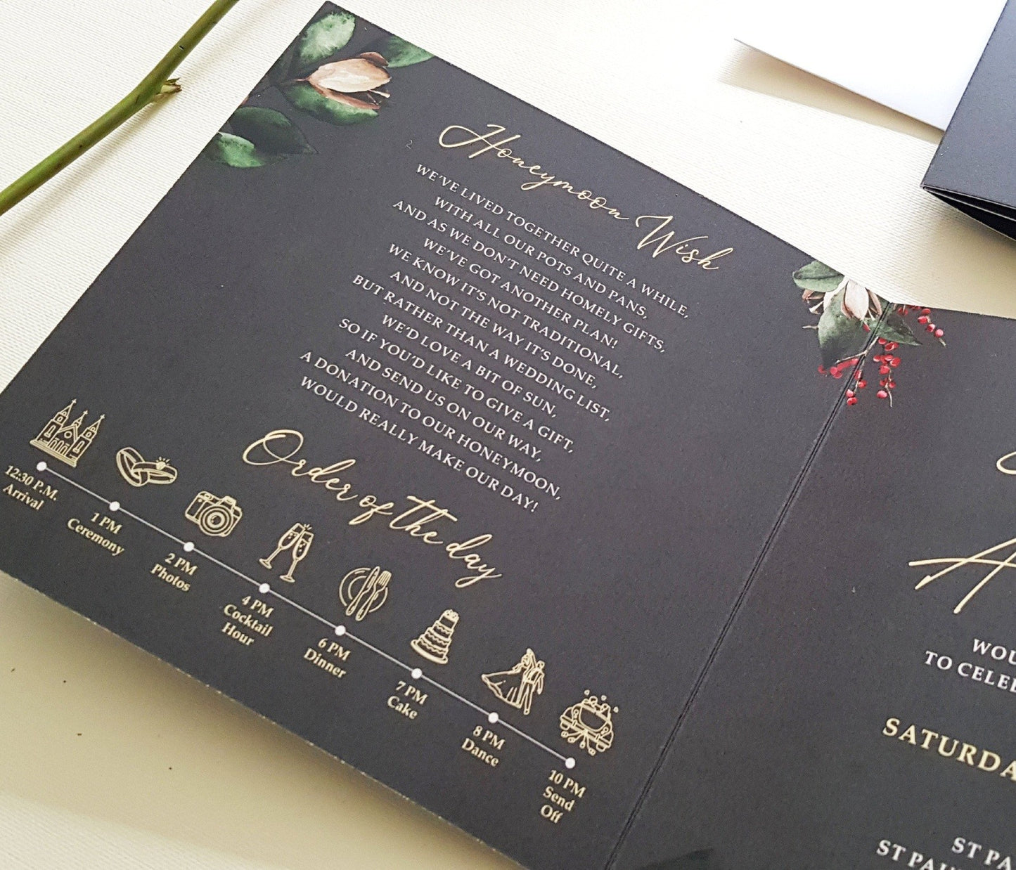 Dark Grey Winter Christmas Trifold Wedding Invitations