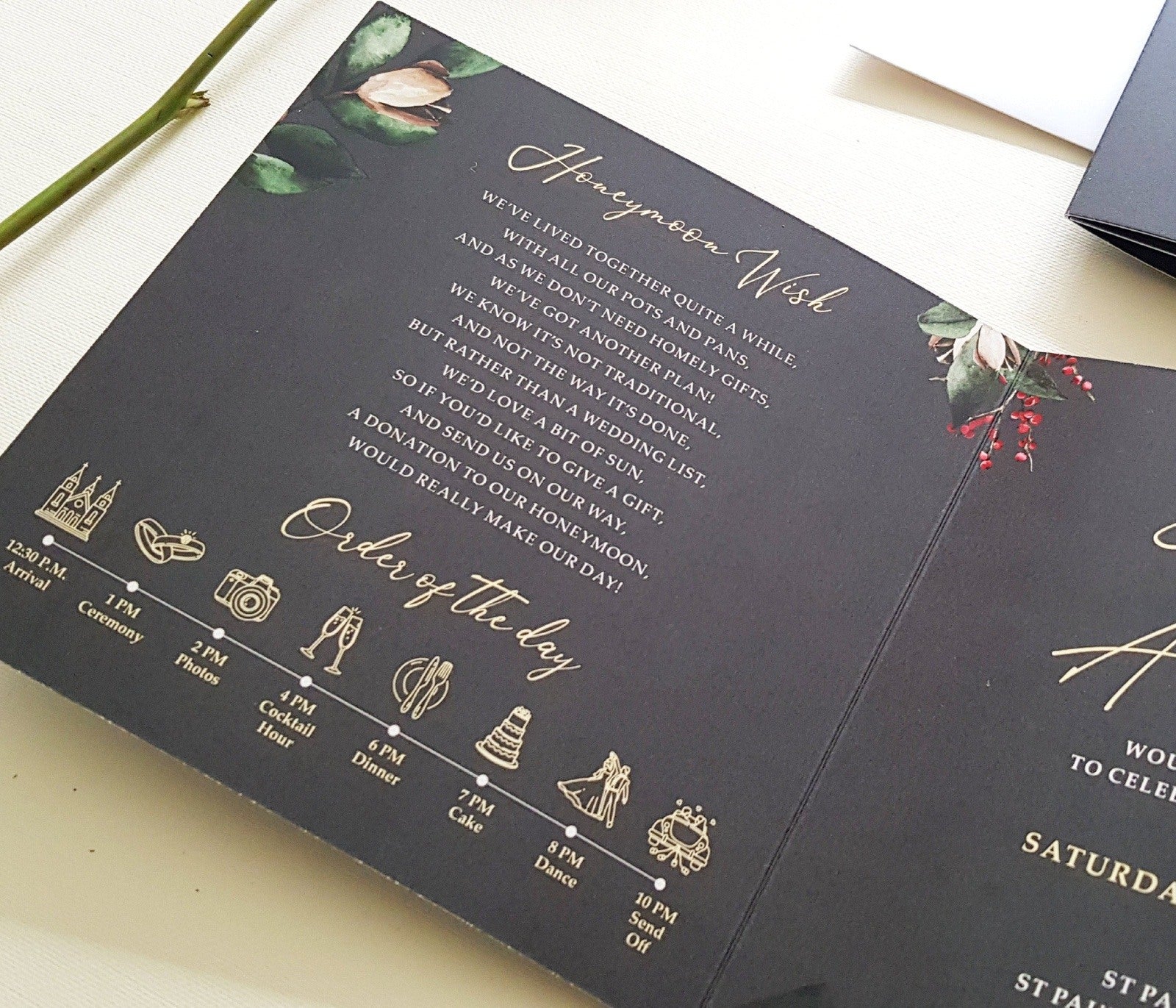 Dark Grey Winter Christmas Trifold Wedding Invitations